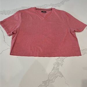 Alfani Shirt Slim Fit Shirt X Large Coral Pink V Neck Short Sleeve Pullover